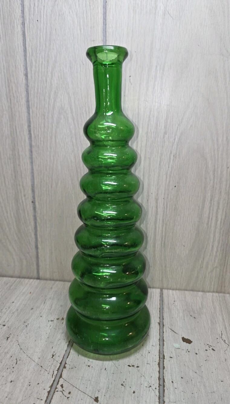 Vtg Green Bubble Glass Decorative Beehive Vase Design Bottle Collectors Piece 12